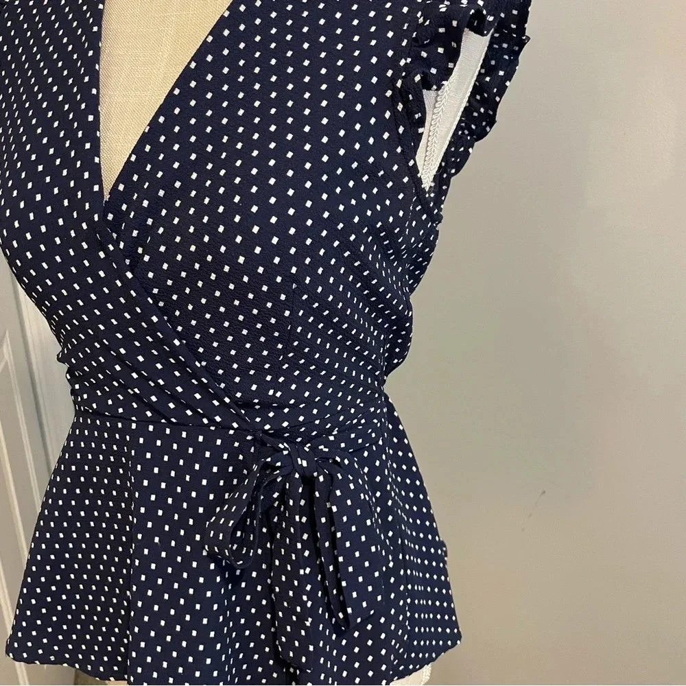 Monteau Navy Polka-dot Peplum Blouse - Picture 3 of 7